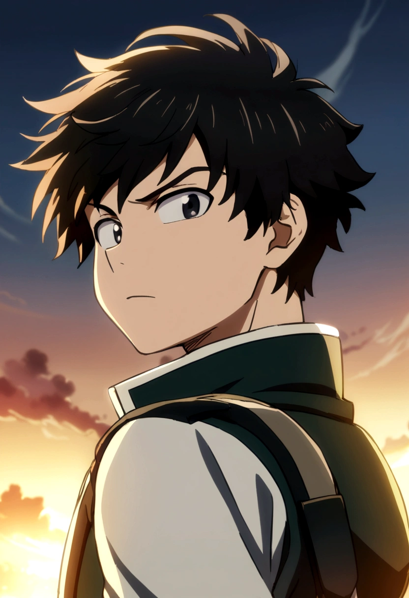 1 boy , Greg hair , upper body , black eyes , short hair , anime boys , my hero academy,