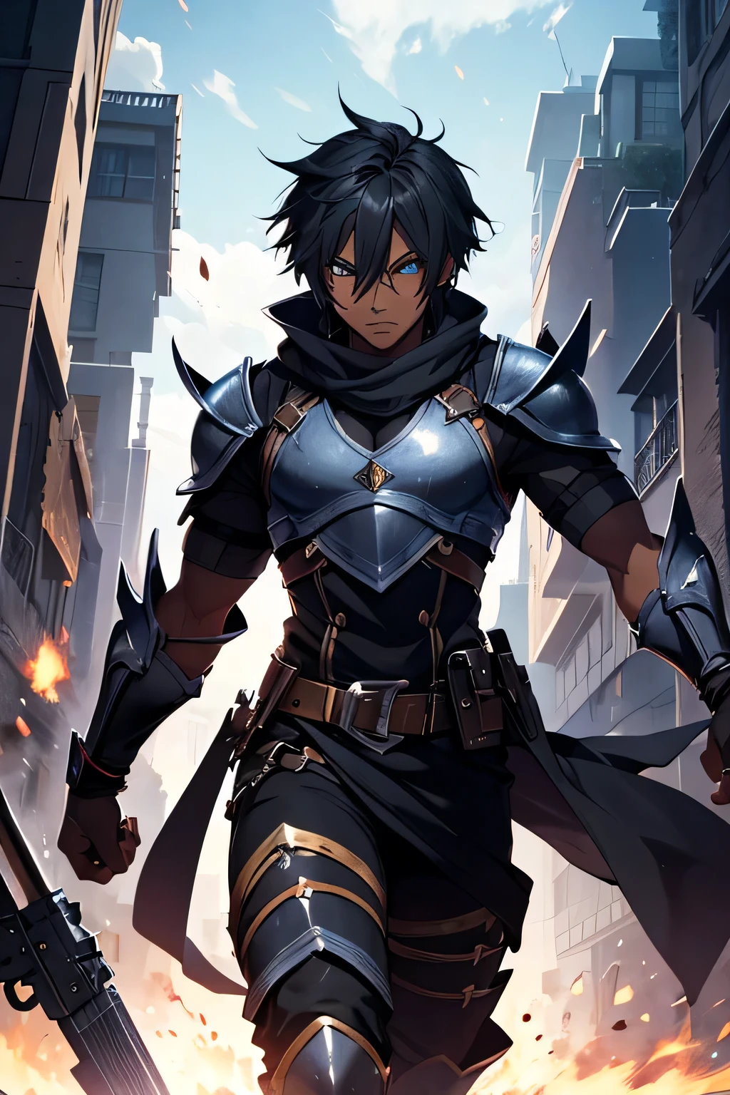 A warrior, black male, rpg character, facing the front. high qualiy
