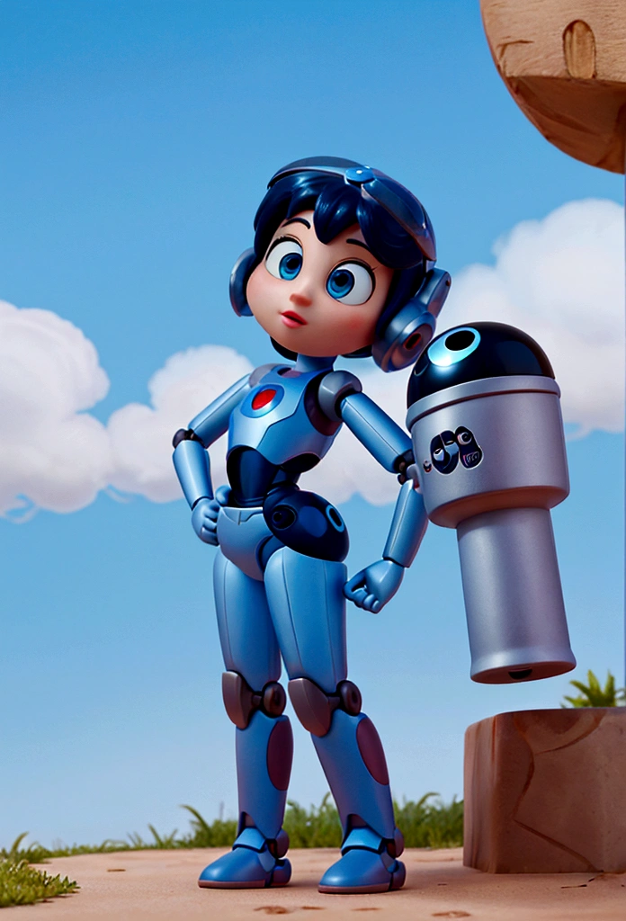 a Disney Pixar movie poster showing a cute little robot, single shot