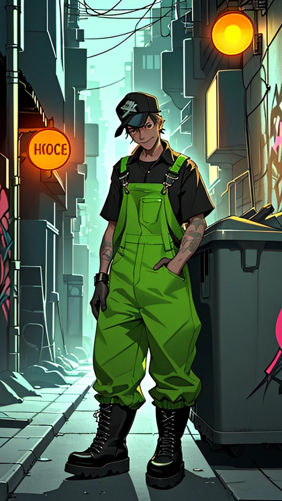 A rock keyboardist, also dressed in a garbage collector uniform with fluorescent overalls and boots, is playing a keyboard enthusiastically. He is in a nighttime urban alley, with the garbage truck in the background. The lights from the truck and streetlights illuminate the environment, highlighting the graffiti walls. The keyboardist's expression is intense and focused, as he creates melodies on the keyboard. The atmosphere is gloomy, but vibrant, reflecting the energy of rock.