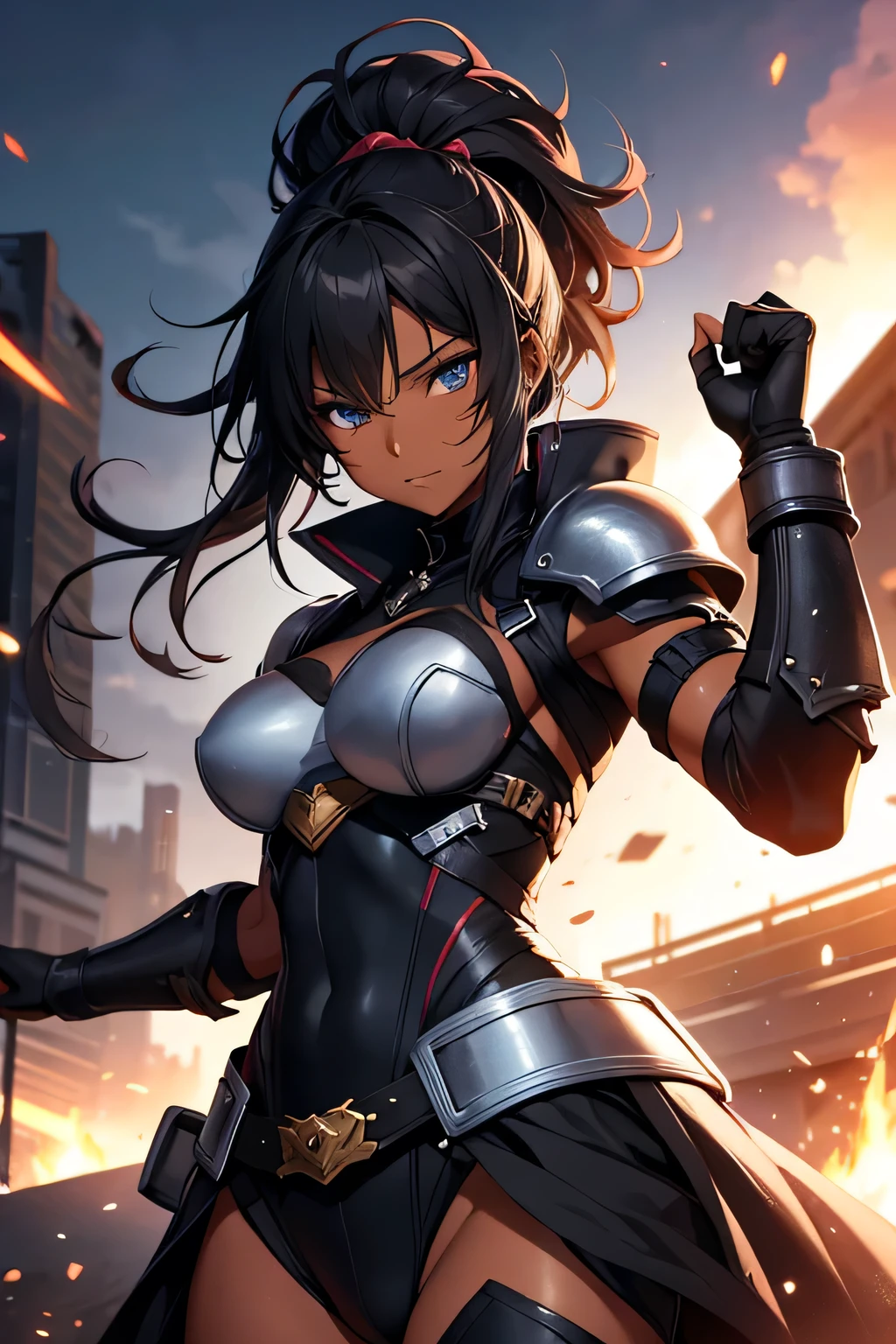 a black woman, warrioress, rpg character, facing the front, high qualiy.