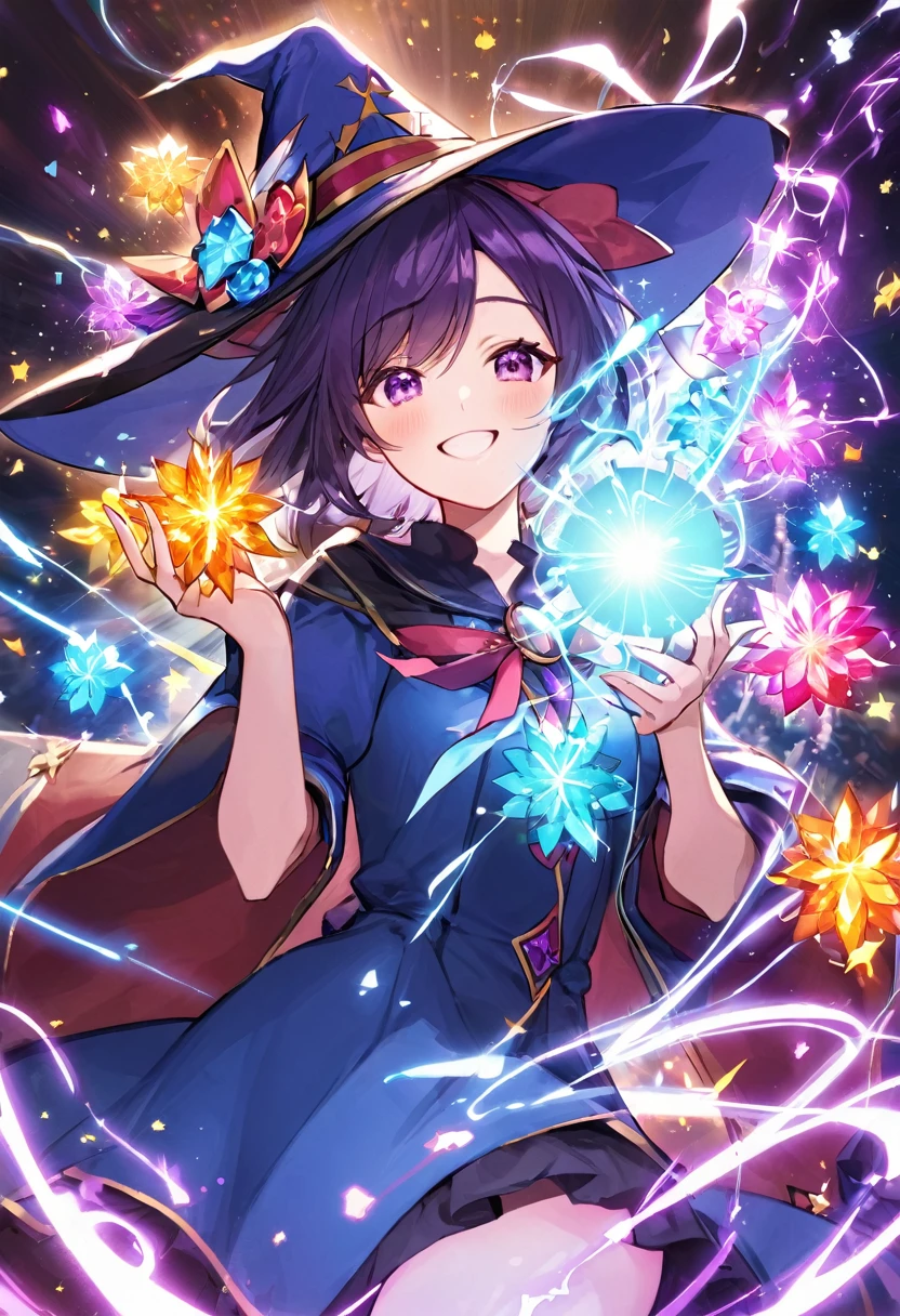 Give me a witch who wears a smiling mask with a bunch of dark energy around her