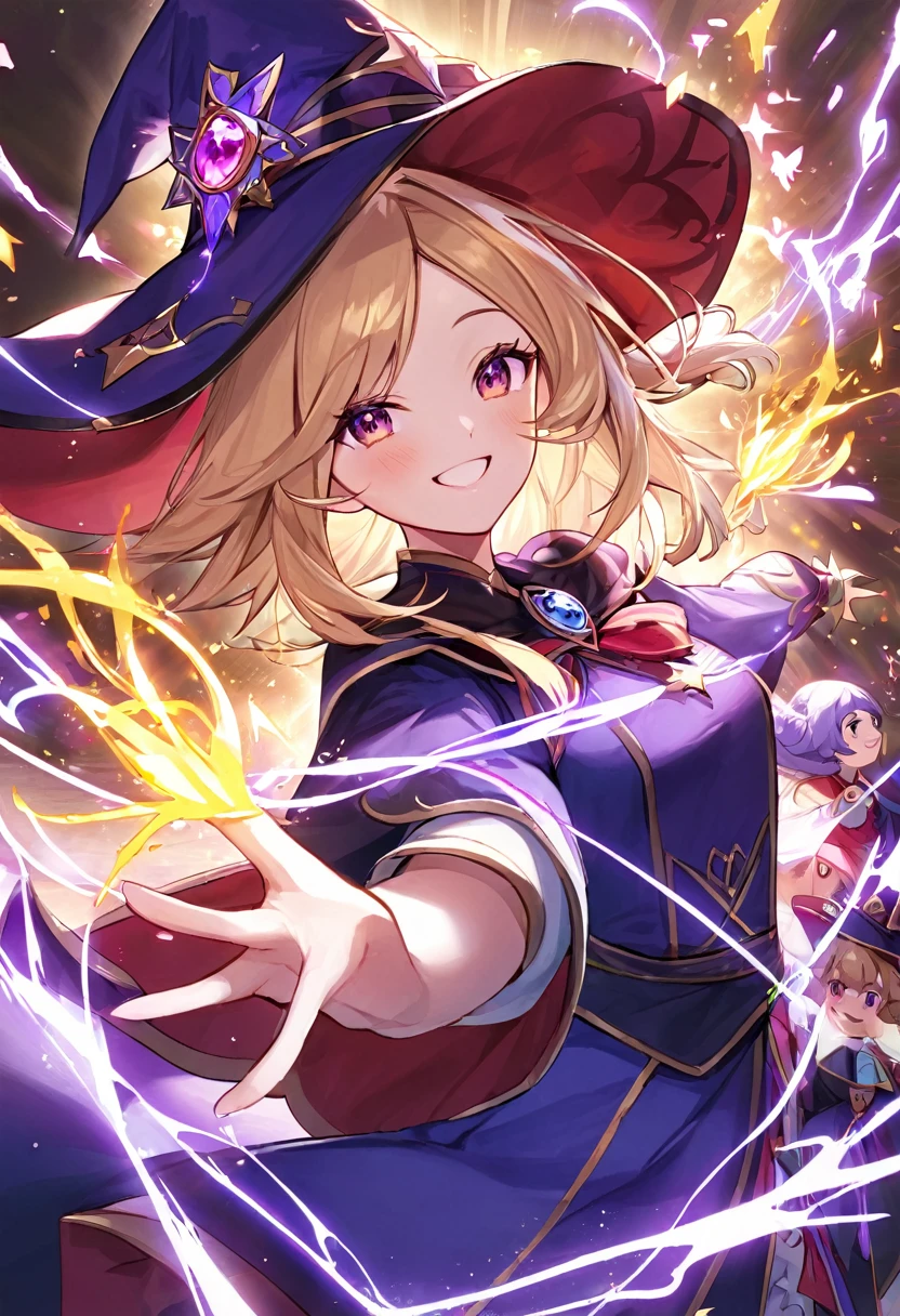 Give me a witch who wears a smiling mask with a bunch of dark energy around her