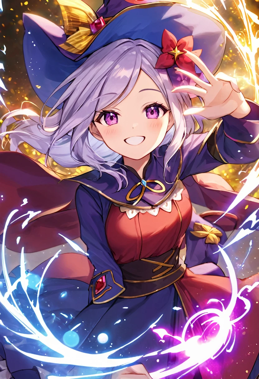Give me a witch who wears a smiling mask with a bunch of dark energy around her