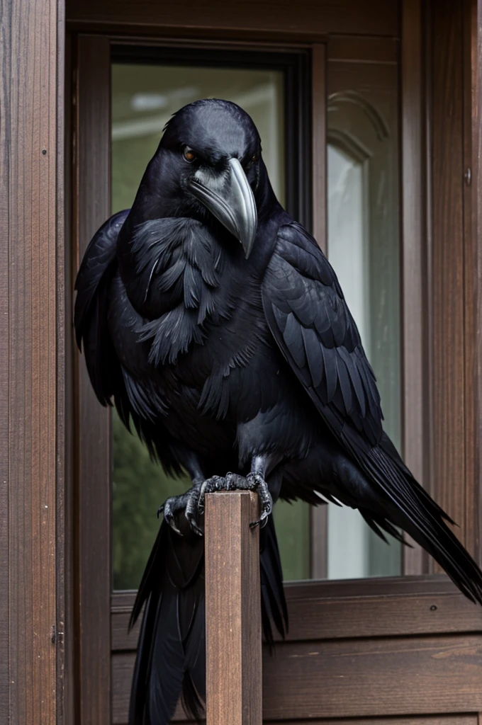 A raven man, waiting outside a house to devour children .