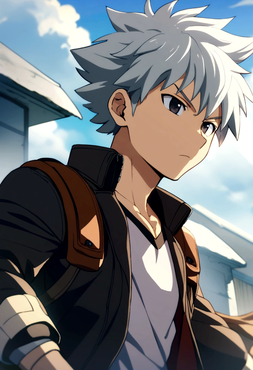 1 boy light grey hair , upper body , black eyes , anime boys , my hero academy , B - 1