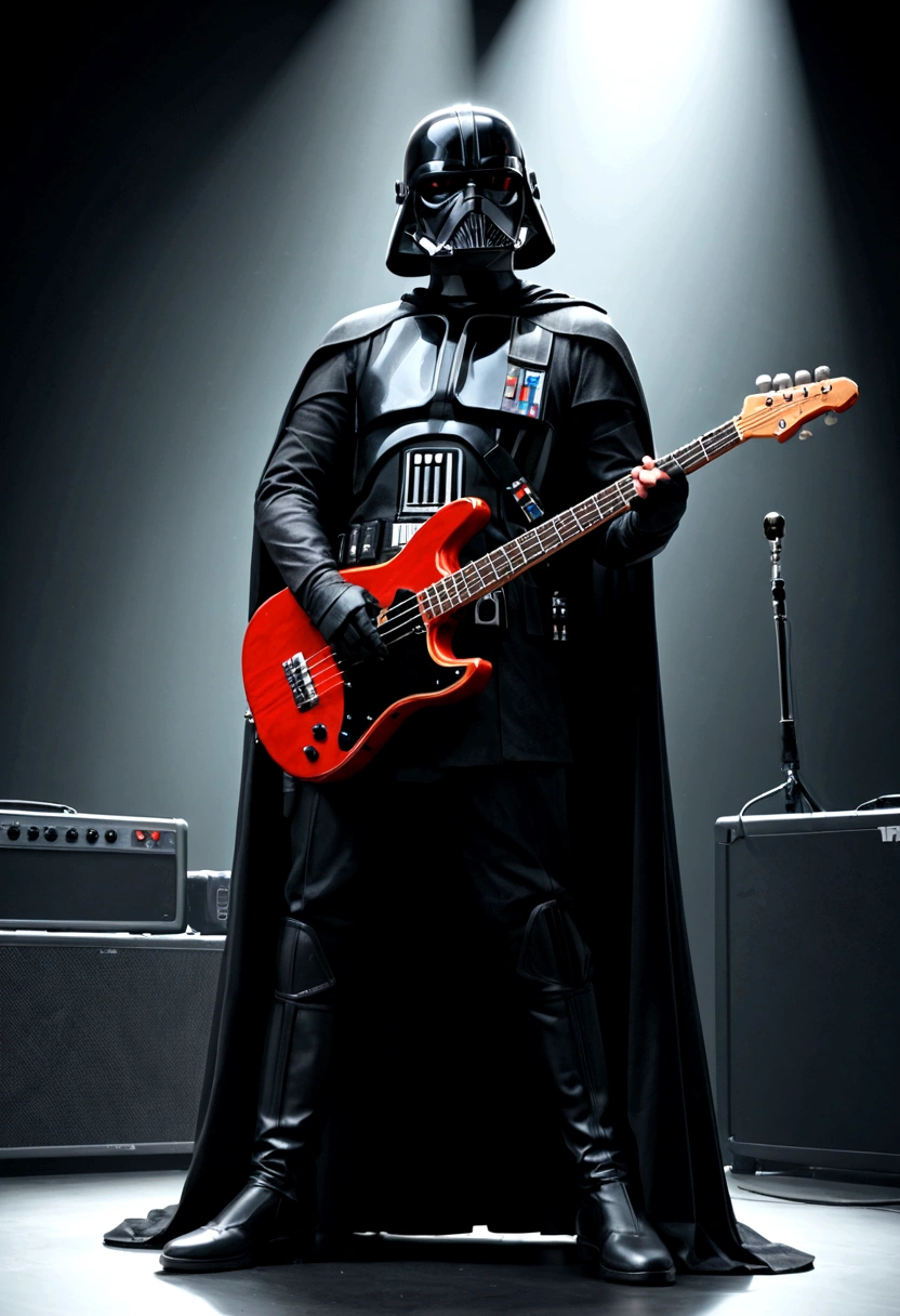 (score_9, score_8_up:1.1), score_7_up, source_starwars, Darth Vader,, playing a bass guitar on stage with a microphone