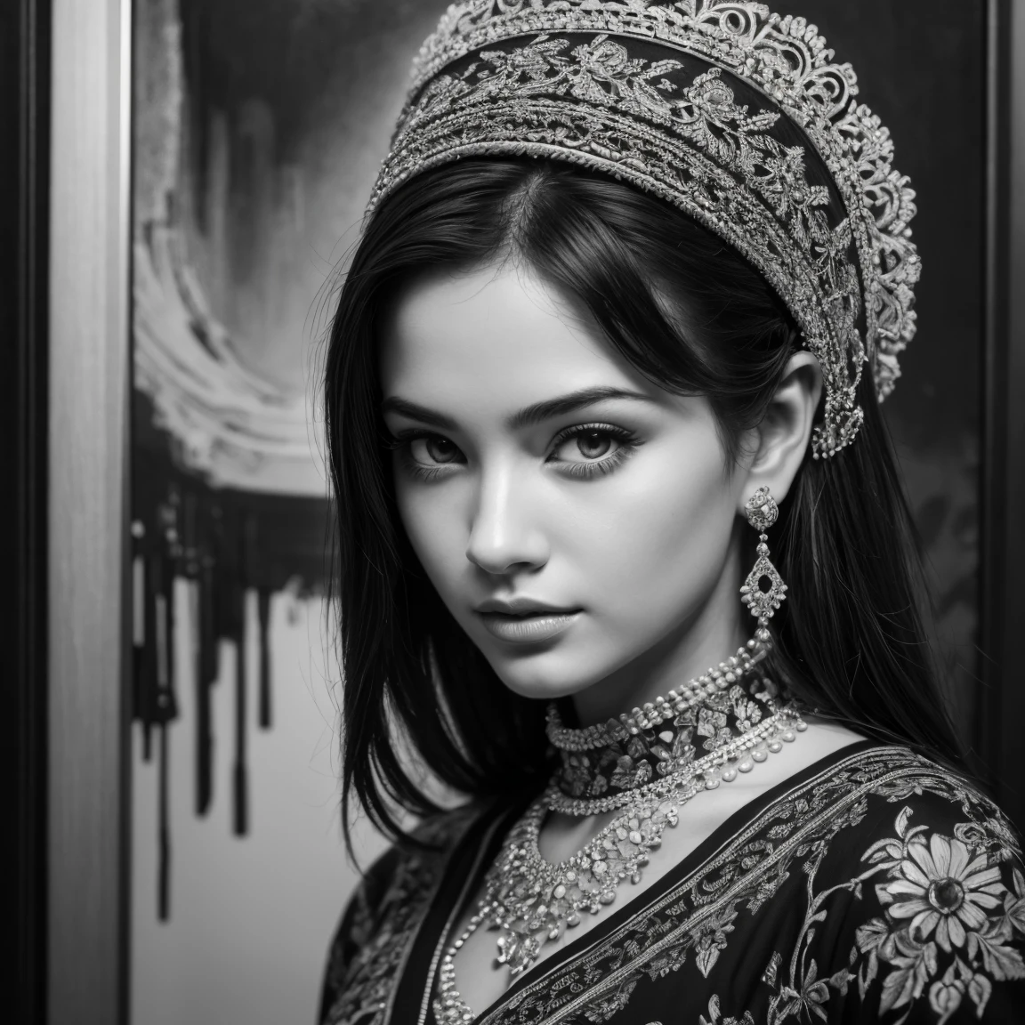 oil painting:1.3, abstract, masterpiece, best quality, ultra-detailed:1.3, pattern, intricate, monochrome, #faf3dd and #ffa69e