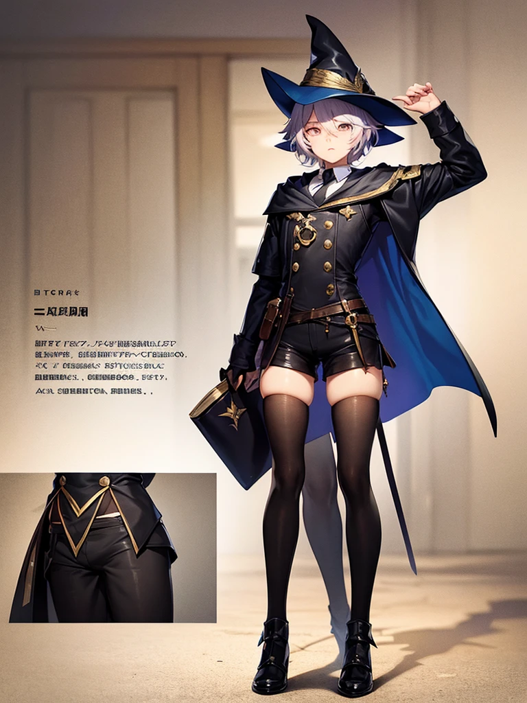 Femboy, off the sholder coat, short pants, wizard, full body, concept art