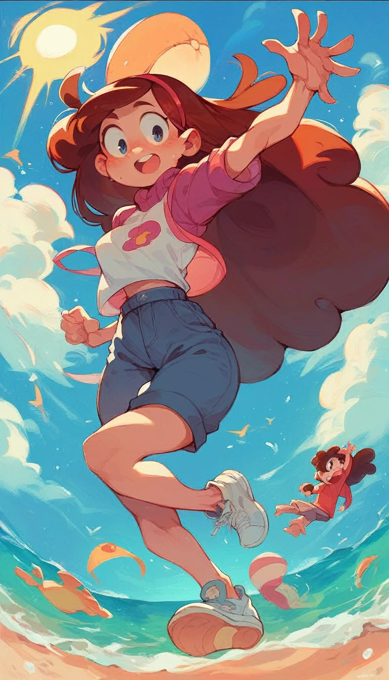Mabel Pines enjoying the sun on the beach with her breasts in the air 