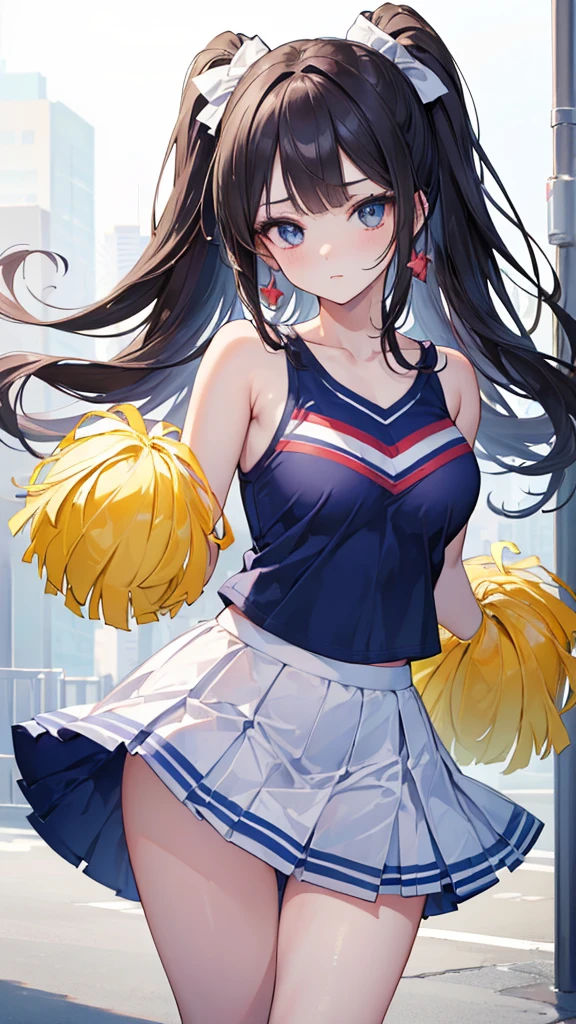 (((masterpiece))),(((High resolution))), (((perfect face))), (((Beautiful Cheerleader))), big , skirt, panty shoot, ((top quality eyes)), ((detailed texture)), look at the camera