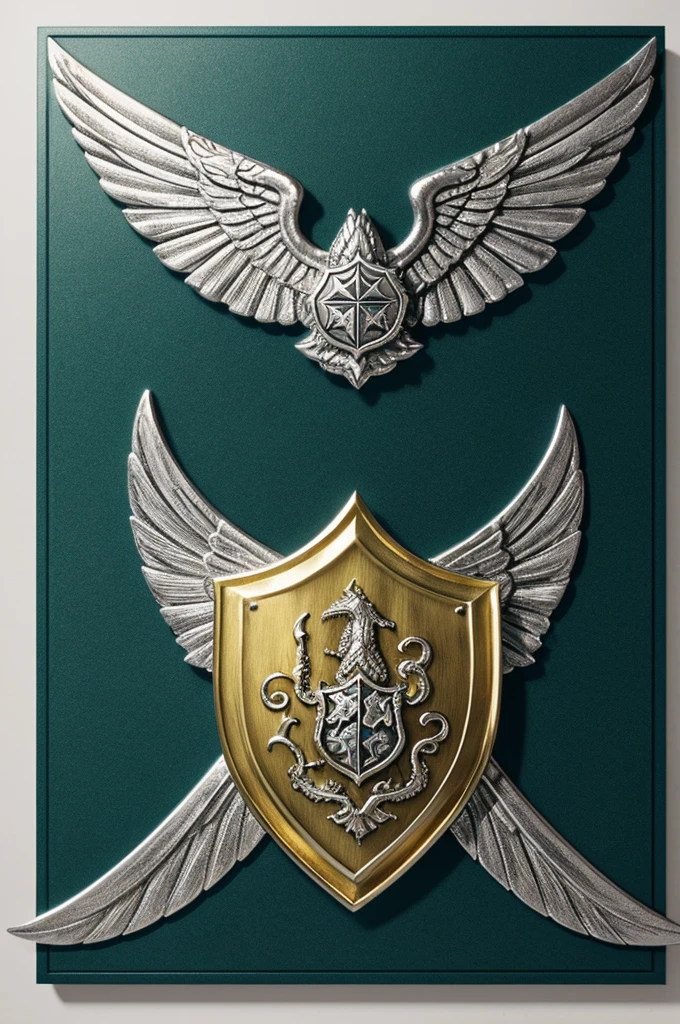 In the style of the shields of the houses of game of thrones:
Canvas Base: Select a classic heraldic shield shape, with a silver metallic surface and gold edges.
• Fund: Fill the background with a glazed dark emerald green tone.
• Dragon: Draw a leviathan in the center, uses shiny silver for the body and light blue for the wings. Be sure to include raised details for the scales and wings.
• Eggs: Add undulating waves around the leviathan in sky blue. Use engraving techniques for a three-dimensional effect.
• Flores: Insert small golden flowers between the waves, with embossed details.
• Should: Creates a raised gold border with etched wave and leaf patterns.