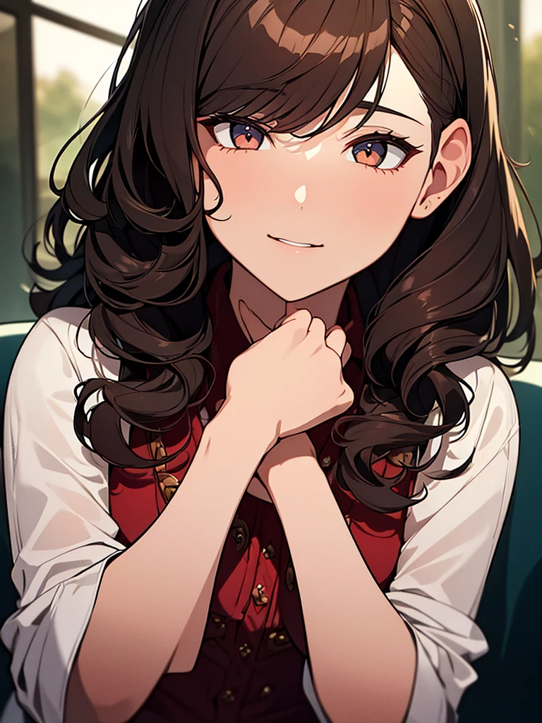 1girl with medium curly dark brown hair,black eyes,wearing dark red suit,white boots,1boy with short straight ginger hair,green eyes,wearing dark blue suit,black boots,clingy to girl,introverted look on girl's face,energetic and shy expression on boy's face,(best quality,4k,8k,highres,masterpiece:1.2),ultra-detailed,(realistic,photorealistic,photo-realistic:1.37),cinematic lighting,intricate details,warm color tones,dynamic pose,environmental setting