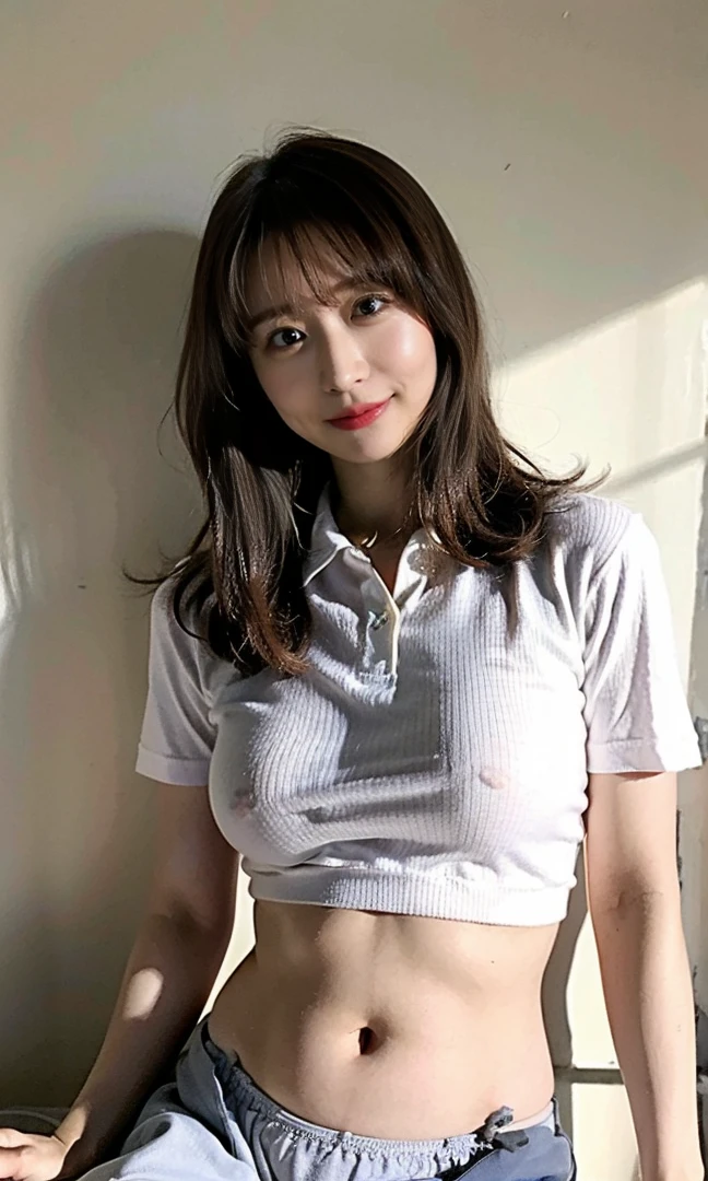 .(((No camera needed！、Spread your legasturbation in the gym、Sitting on the mat and 、Luxurious panties、Seduaist、Shoulder-length hair:1.4))).((A classy white shirt with a collar、Standing photo、Medium Hair、服の上からでもわかるBig Breasts、Both hands front of the belly button、A photo of panties ble through a shorshirt、Roll up your shirt with your hands、She is wearing a white polo shirt and luxurious white panties.、:1.4))、In the living room、Crr Color、Her huge breasts are obvious even through her clothesll earrings、Light brown hair color、:1.4））、Shiny Hair、Light beige hair color、Background Blght brown hair、｛｛Cowgirl Shot｝｝、（（Close-up shot from the waist up、Big Breasts:1.4））、Big Breasts、にっこりsmile、服からでも分かるBig BreaShot、素敵なsmile、（（Rething））、Full body photo、ring、Tuck ir behind one ear、Silver Necklace、smile、Caustics、Highly detailed photos、Big Breasts、Super no makeup、(8K、RAW Photos、Highest quality、masterpiece:1.2)、(Realisti)、1 Girl、((Big Breastsショートヘア、Looking into the camera:1.4))、Hair blowing in the wind
