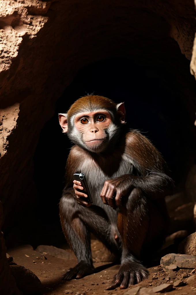 moneky with the pc in a cave