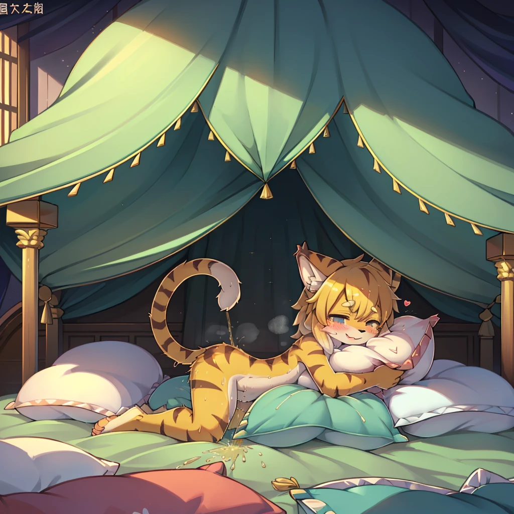 (masterpiece,best quality),my own, The Beast, , (适合任何Pillow背景的光影)), 穿着pajamas可爱女孩在Pillow上摆姿势 ,pajamas,Nature,, (blush),a smile,Pillow头,(很多Pillow),Soft cushion,,Soft pillow quotation,(Pillow损坏),很多Pillow,(Crotch rubbing),((Pillow驼峰)),(Pillow),(A tail),,(充满细节的Pillow),(Love around the protagonist),Steam,(Pillow头),(),(豪华Pillow),(Pillow),(palace),(Palace bedroom),(Pillow),柔软的Pillow,,(Classical European style bedroom ),(excited,shy person,Lack of expressiveness,),,pillow humping,my,tiger tail,tiger ears,Tiger pattern,,Sweat,,Sweaty,(Body swing,身体Shaking lines,Shaking lines),best quality, masterpiece, ((Maximum resolution)), artwork, ,,,(Interior of the palace),(In the bedroom at night),(Deluxe Rococo Canopy King Bed),On a big and spacious bed,(the 女孩 is lying on the bed),Before bedtime,,,Luxurious curtains with ornate ruffles and ribbons surround the bed,((((There are many pillows piled on the bed)))),Detail of Quilt,Detailed bed sheets,Ruffled Bed Skirt,Deep Bed,Background with depth,((详细的Pillow)), ((((大量的Pillow)))),peeing,squatting,water,Urine,Shaking lines,wetting pillows,Flowing liquid,Violent body shaking,剧烈Shaking lines,详细的软Pillow,,((女孩正躺在许多柔软的Pillow上,周围有许多Pillow)),Splashed liquid,Pillow和床上有水迹,Lots of urine,Lots of liquids,Urine everywhere,大量Sweaty