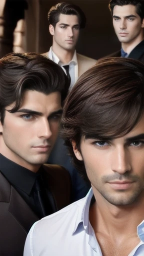 a group of Sefardi mens heartthrobs gathered, focus on the face.