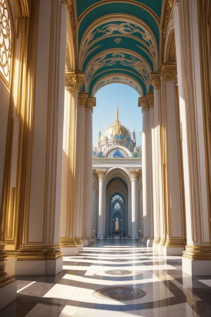 The Palace of God Imagine a place of incomparable beauty and infinite majesty, where every detail reflects divine perfection. This is God's palace, a heavenly location beyond human understanding.
architechture:
God's palace is a magnificent structure, built with celestial materials that radiate light and purity. Its walls are made of translucent crystal, shining with a golden glow that seems to come from within. The columns are pure gold, inlaid with precious stones that reflect all the colors of the rainbow. The ceilings are high, decorated with complex arabesques and constellations that appear to dance as the light passes through them.
enviroment:
Upon entering the palace, you are immediately enveloped by a sense of peace and awe. The atmosphere is suffused with a soft golden glow, that illuminates everything evenly, no shadows. The air is fresh, scented with a light fragrance of heavenly flowers. You can hear an angelic choir in the distance, their harmonious voices softly echoing through the vast halls.
Gardens and landscapes:
The palace is surrounded by lush gardens, where plants and flowers of indescribable beauty grow. Tall trees with silver leaves sway gently in the wind, while flowers of every color imaginable bloom in profusion. Crystal clear rivers meander through the landscape, its waters shining with a celestial blue. Ao longe, majestic snow-capped mountains shine in the light of the eternal sun.
Population:
The palace is inhabited by celestial beings of radiant beauty.. Angels with wings of light move gracefully through the halls, your white robes shining like snow. Each of them radiates an aura of kindness and serenity, their faces illuminated by welcoming smiles. Other celestial beings, of varying shapes and sizes, also inhabit this place, each playing their role in divine harmony.
throne room:
In the heart of the palace, is the throne room, a vast and impressive hall. The floor is