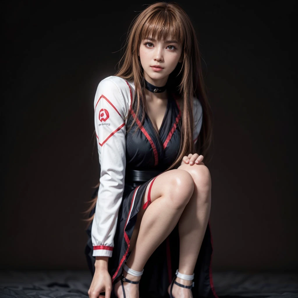 Kasumi, brown eyes, (best quality, ultra-detailed), (realistic:1.37), beautiful and detailed face, ultra-realistic texture, delicate face, delicate body, red lipstick, bright colors. High definition, 8K.
