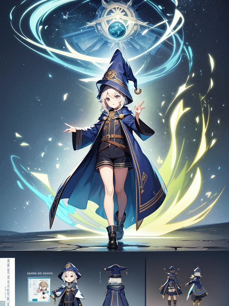  wizard coat, short pants, wizard, full body, concept art , shota