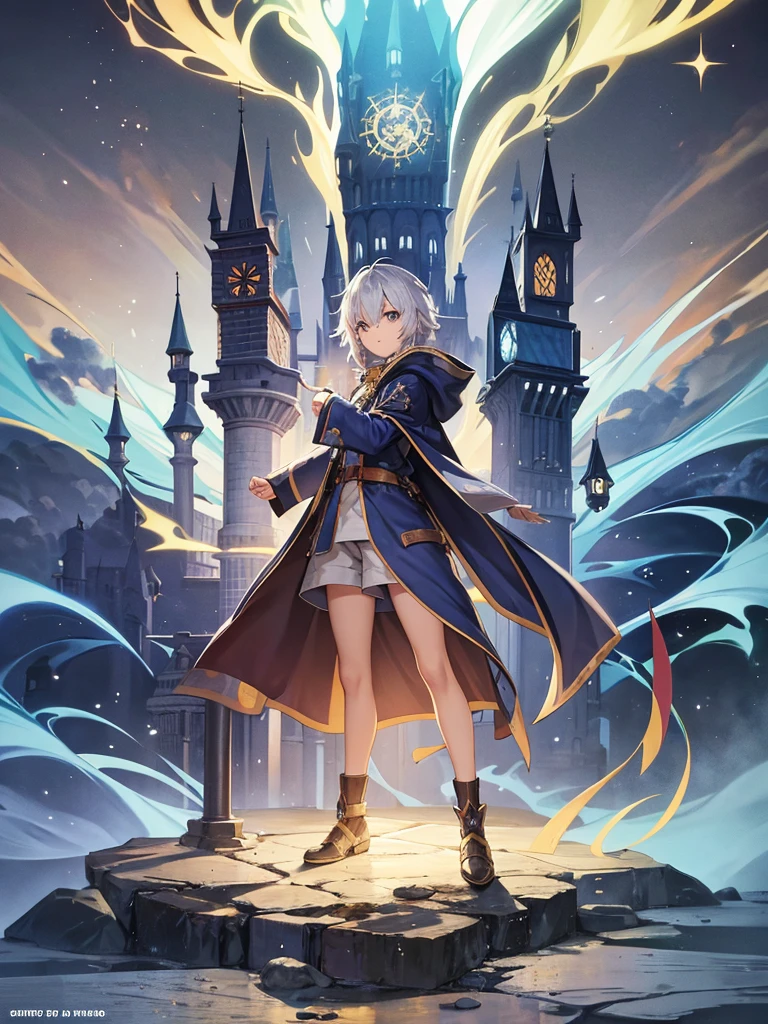 wizard coat, short pants, wizard, full body, concept art , shota