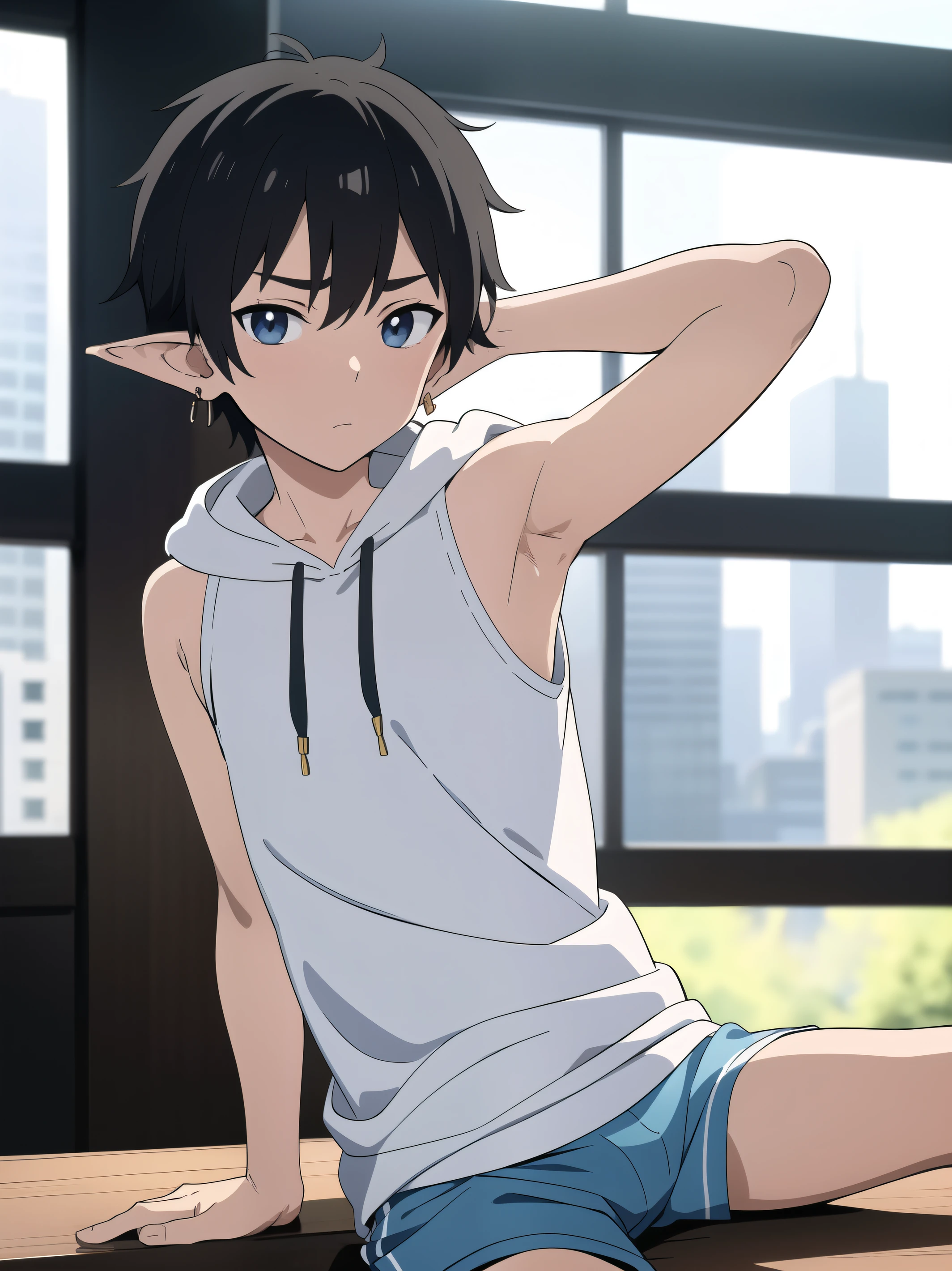 nsfw, extremely detailed,wallpaper, boy,slave,collar,city,rain,wet,athletic body,(thin waist),short boxer briefs,skinny,barefoot,handsome,cute,beautiful detailed eyes,solo,flat chest,thin thigh,(muscle:0.6),short hair,solo,Pointy ears,(myli:0.7),tears,pain,, masterpiece, best quality,