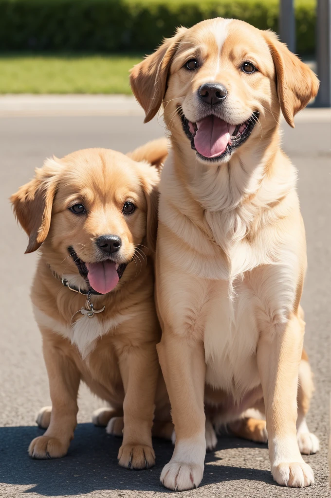 Cute dog, golden, with your mouth open puppy