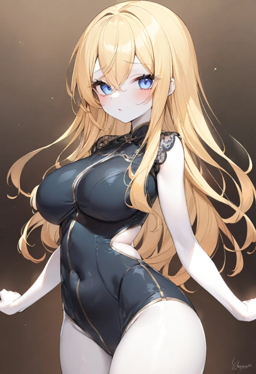 15year old. She has long blonde hair and white skin. Your face is sensual. Your body has many curves. She has big breasts and a thin waist. She only wears underwear that is extremely small