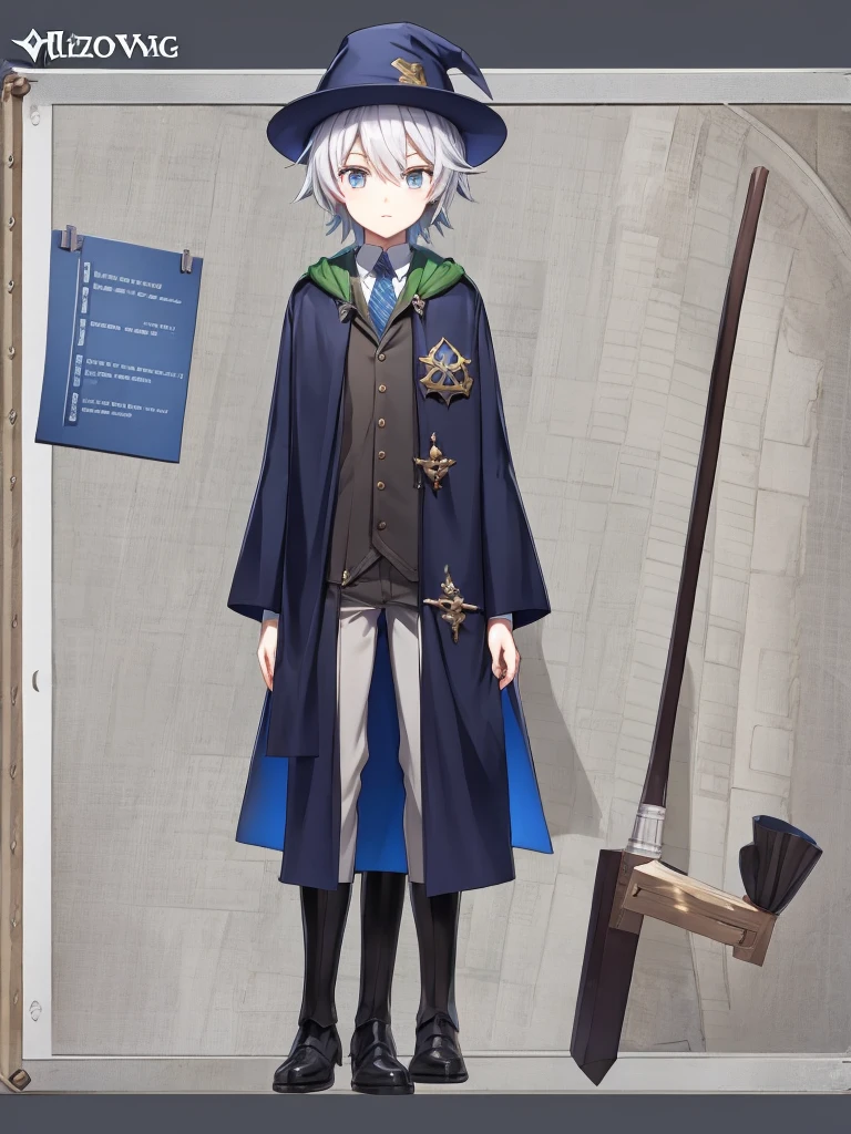 wizard coat, short pants, wizard, full body, concept art , shota,character sheet