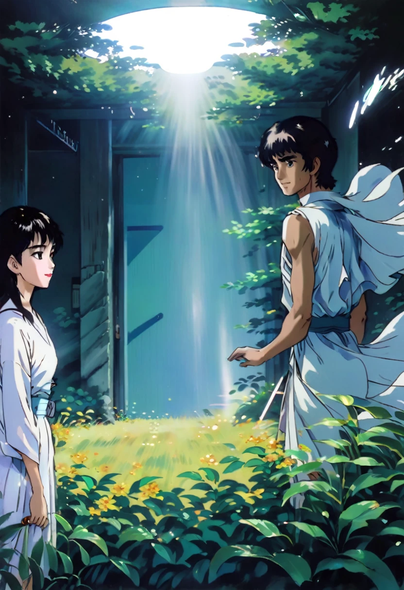 a images or scene of young attractive beautiful japanese adults 20ishboth men and womenin 1960s japan during the summer in japanese countryside almost studio Ghibli feel, Ghibli art style,art style, (cartoon-style bold line work:1.2), vibrant colors, cel shading up close art style of animes during a very classic traditional japanese summertime  very japanese bright light vivid brilliant