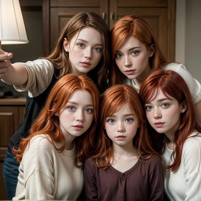 The Weasley family but with an extra member, a redhead girl with green eyes