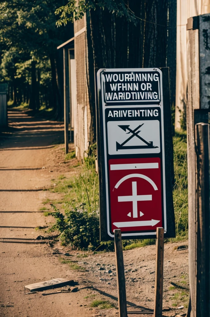 A warning sign with an inverted cross