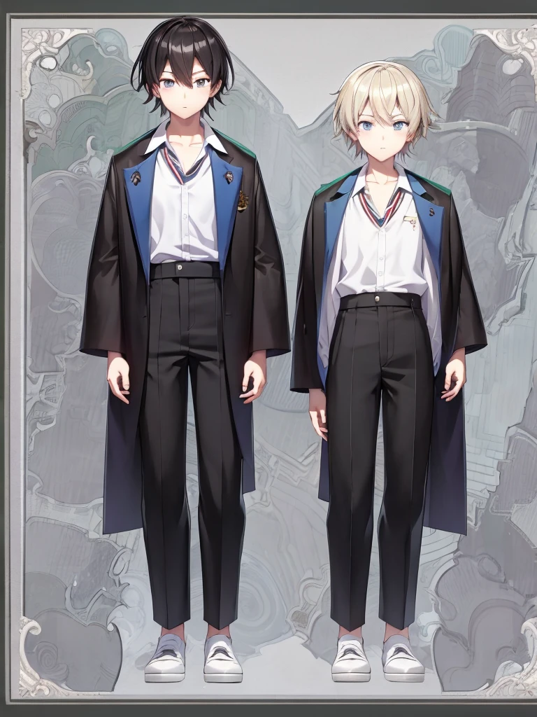 school clothes, pants, students japan , full body, concept art , shota,character sheet