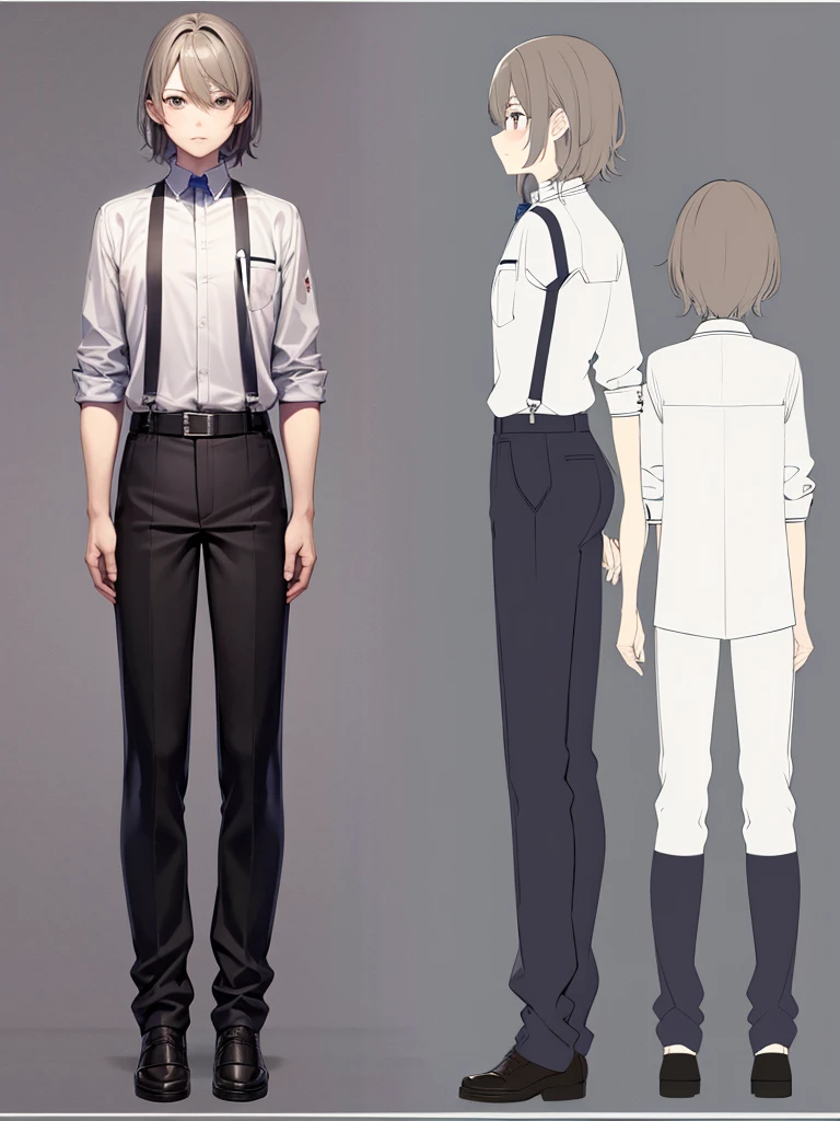 school clothes, pants, students japan , full body, concept art , shota,character sheet
