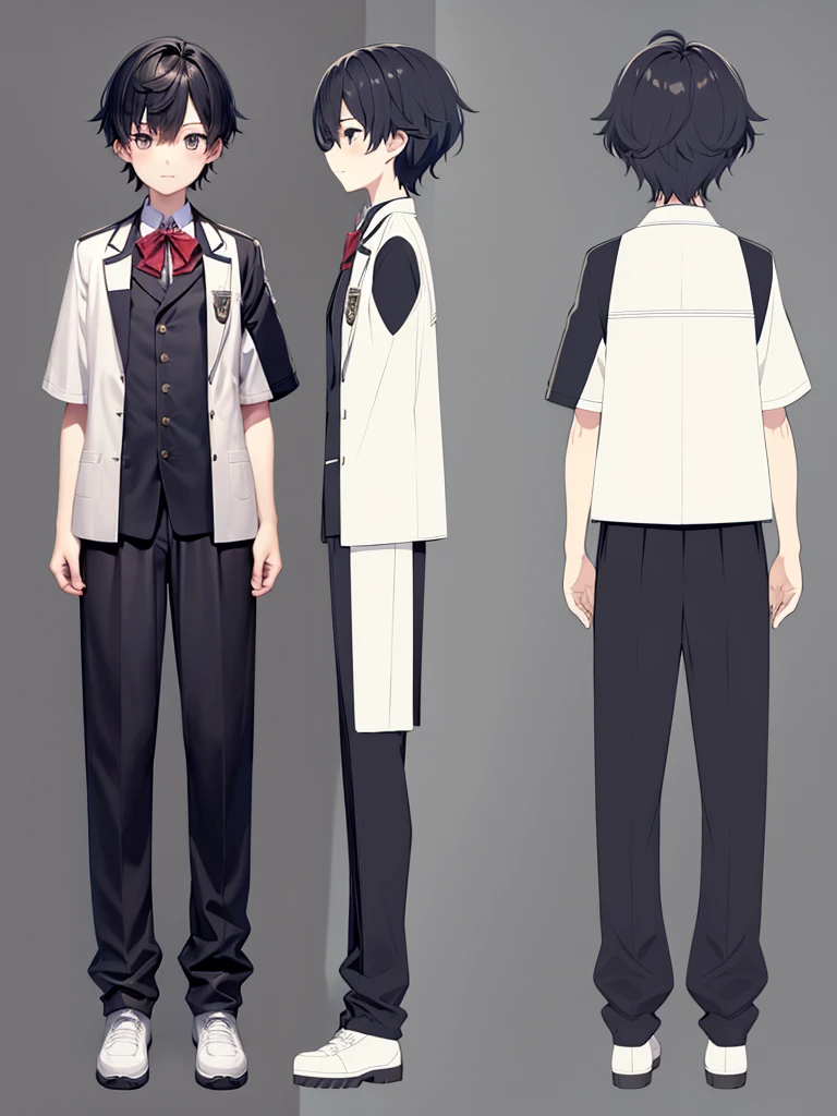 school clothes, pants, students japan , full body, concept art , shota,character sheet