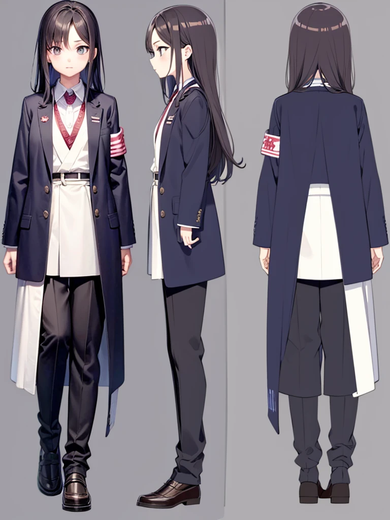 school clothes, pants, students japan , full body, concept art , shota,character sheet, girl