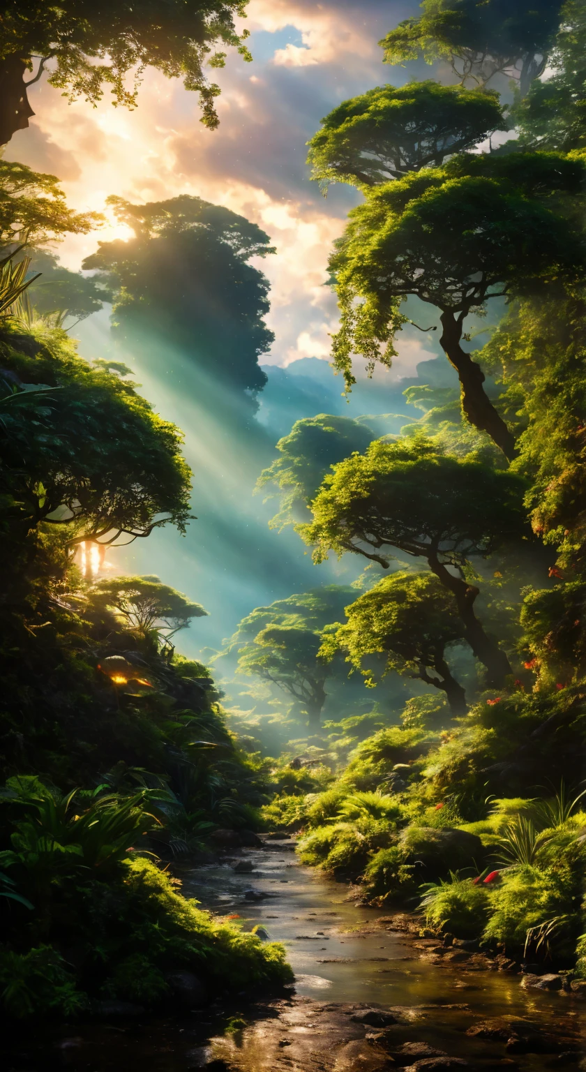 (35mmstyle:1.2), Highly detailed RAW color Photo, Rear Angle, looking out at magical lush green  colour  rain forest on an alien planet pandora same as movie avatar), similar to  avatar movie planet , vivid detail, (exotic alien planet), (sci-fi), (mountains:1.1), (lush green alien  vegetation), (two moons in sky:0.8), (highly detailed, hyperdetailed, intricate), (lens flare:0.7), (bloom:0.7), particle effects, raytracing, cinematic lighting, shallow depth of field, photographed on a Sony a9 II, 35mm wide angle lens, sharp focus, cinematic film , viewed ???????????, dynamic angle, realistic 