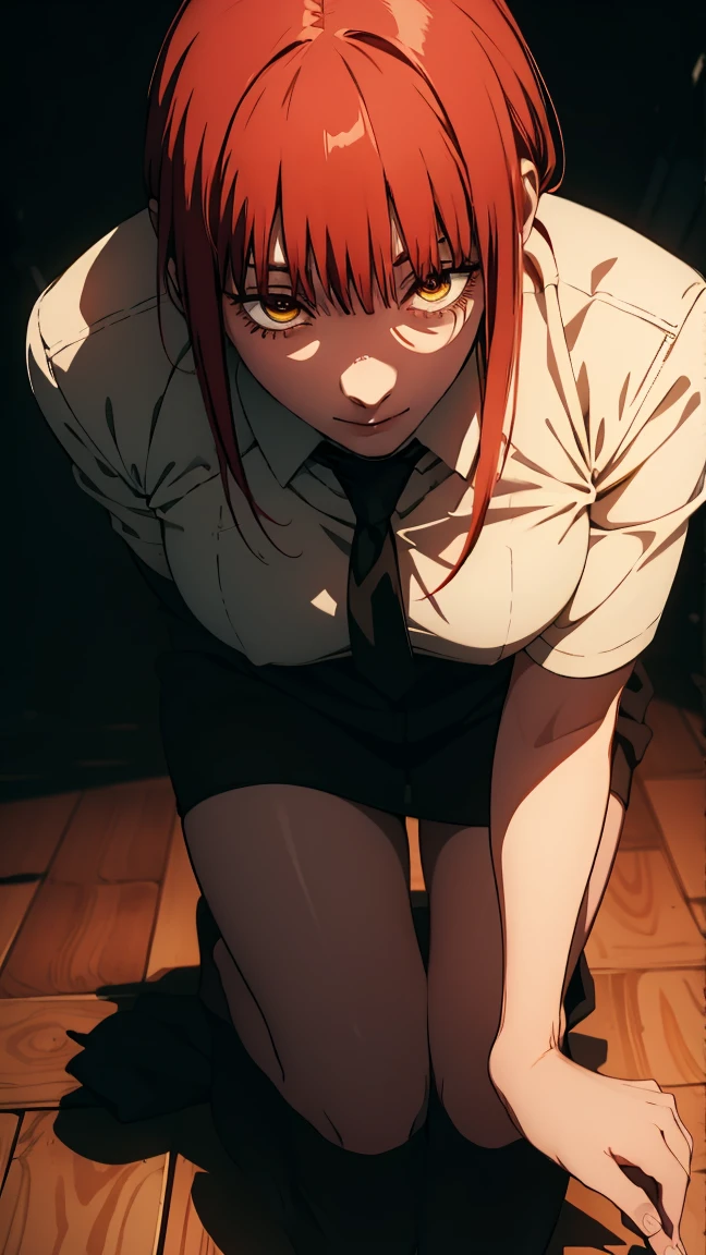 The character Makima from the anime series Chainsaw Man, fragile, full length (Full body 1.1.), dark background, darkness, Correct anatomy 1.1, correct hand anatomyVery sexy, erotica, very feminine, beautiful figure, legs, buttocks, Beautiful body, red hair, orange eyes, Red circles for schoolchildren, summer dress, sexy pose, realistic, very detailed, Beautiful body, detailed body, detailed hands, detailed, Vibrating, detailed Face, Makima character design. very detailed, detailed body, detailed hands, detailed Face, anime art, Hugh Details, Very downcast face, detailed eyes, Super thin illustration, best shadow, Fine detail, beautiful detailed glow, beautiful detailed, Extraordinarily beautiful, extremely detailed, inexpressive, epic composition, Anime style. anime art anime art, Anime style,