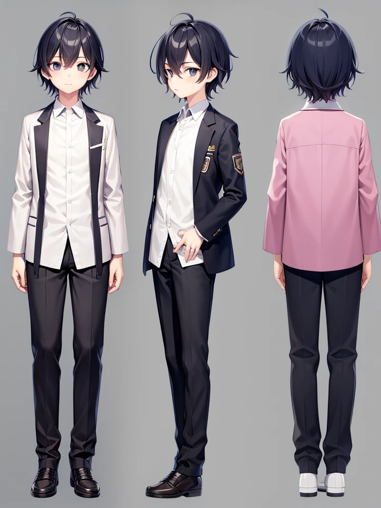 school clothes, pants, students japan , full body, concept art , shota,character sheet, 