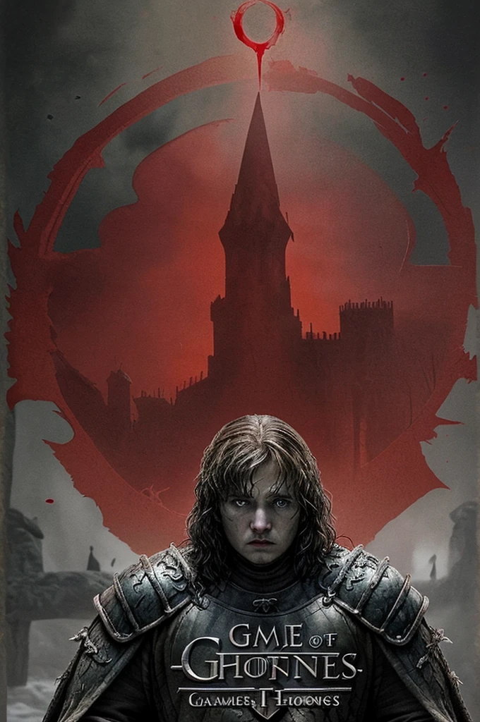 A logo called War Of The Districts based on the cover of Game Of Thrones with a blood red tone