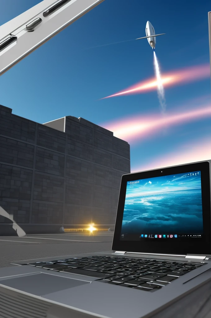 Laptop Computer Exploring Rocket Launch Concept, Laptop Computer