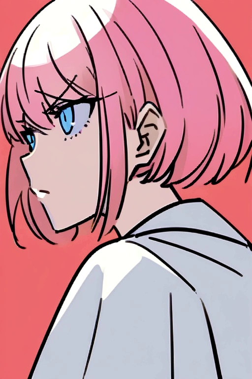 I would like you to create the cover of an anime book featuring a scene involving a young girl with long pink hair and light brown eyes, wearing a long white dress, next to a boy with short white hair and light blue eyes, dressed in a modern style. They are close, him caressing your cheek and exchanging intense looks, as she glares at him with a furious expression.