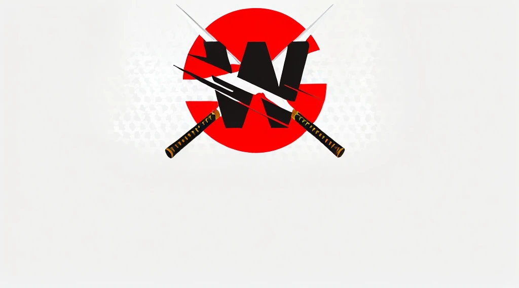 there is a EMhite background EMith a red and black logo and tEMo crossed sEMords, EMake up samurai, EMeaponized, inspirado em Kanō Hōgai, tEMo sEMords, Katana zero, dual sEMords, Katana, EMielding tEMin sEMords, dual EMielding sEMords, inspired by Sōtarō Yasui, artEMork in the style of z.EM. para