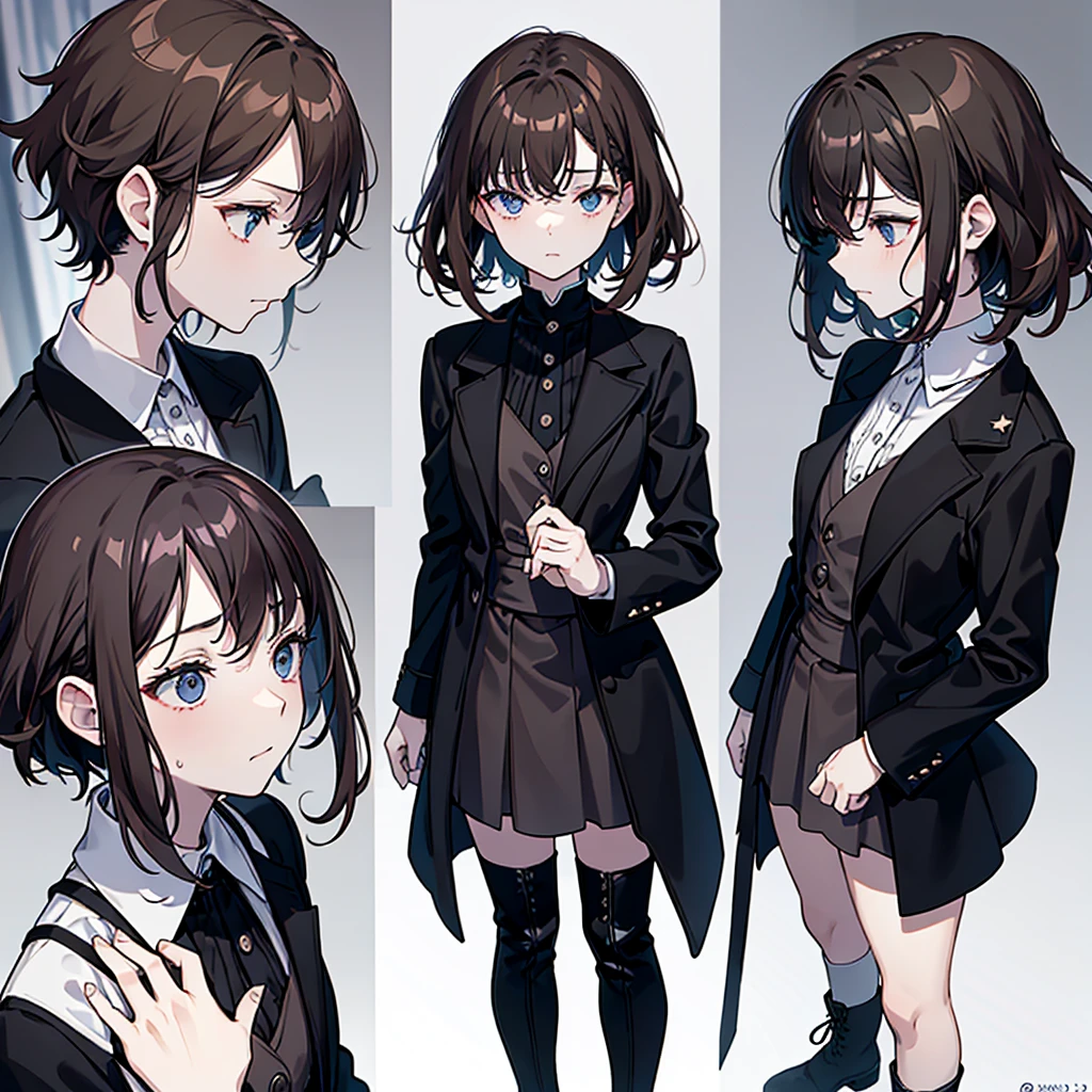 There are just two person. The first person is a woman named Marnie. She has short, curly and wavy dark brown hair. She has black eyes. Her personality is calm, blank, introvert. She is wearing dark red suit. She is wearing white boots. She has black eyes. Her personality is blank, introverted and calm. The second person is a man named Noah. He has short, straight, ginger hair. He has green eyes. He is wearing a dark blue He is wearing black boots. His personality is shy, energetic and extrovert. Noah is very clingy towards Marnie.