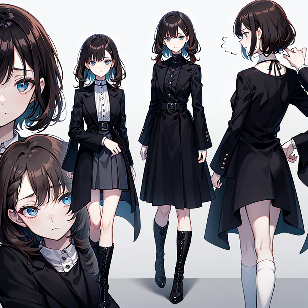 There are just two person. The first person is a woman named Marnie. She has short, curly and wavy dark brown hair. She has black eyes. Her personality is calm, blank, introvert. She is wearing dark red suit. She is wearing white boots. She has black eyes. Her personality is blank, introverted and calm. The second person is a man named Noah. He has short, straight, ginger hair. He has green eyes. He is wearing a dark blue  He is wearing black boots. His personality is shy, energetic and extrovert. Noah is very clingy towards Marnie. 