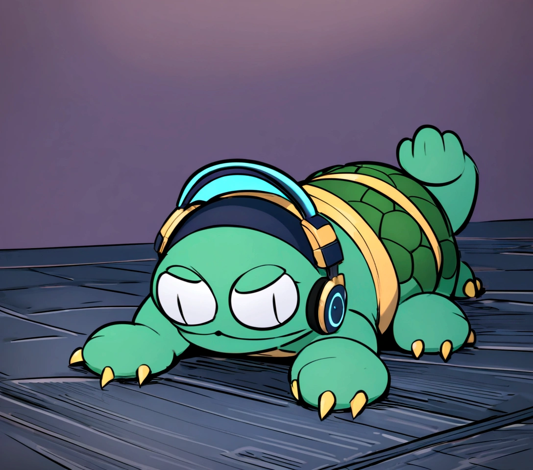 there is a stuffed animal with headphones on sitting on the floor, he has headphones, 🐋 as 🐘 as 🤖 as 👽 as 🐳, twitch streamer / gamer ludwig, with head phones, gamer themed, wearing a gaming headset, mech shaped like a manatee, wearing gaming headset, gamer aesthetic, thicc, crocodile loki, anthropomorphic alligator