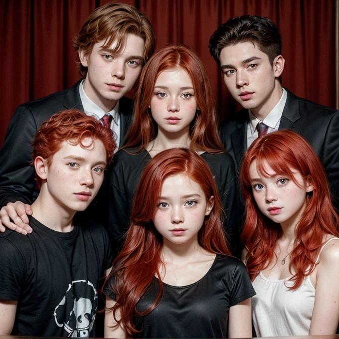 Two red-haired girls, one and the other 16 years old by 6 red-haired boys, 17 years old, and a red-15 years old.