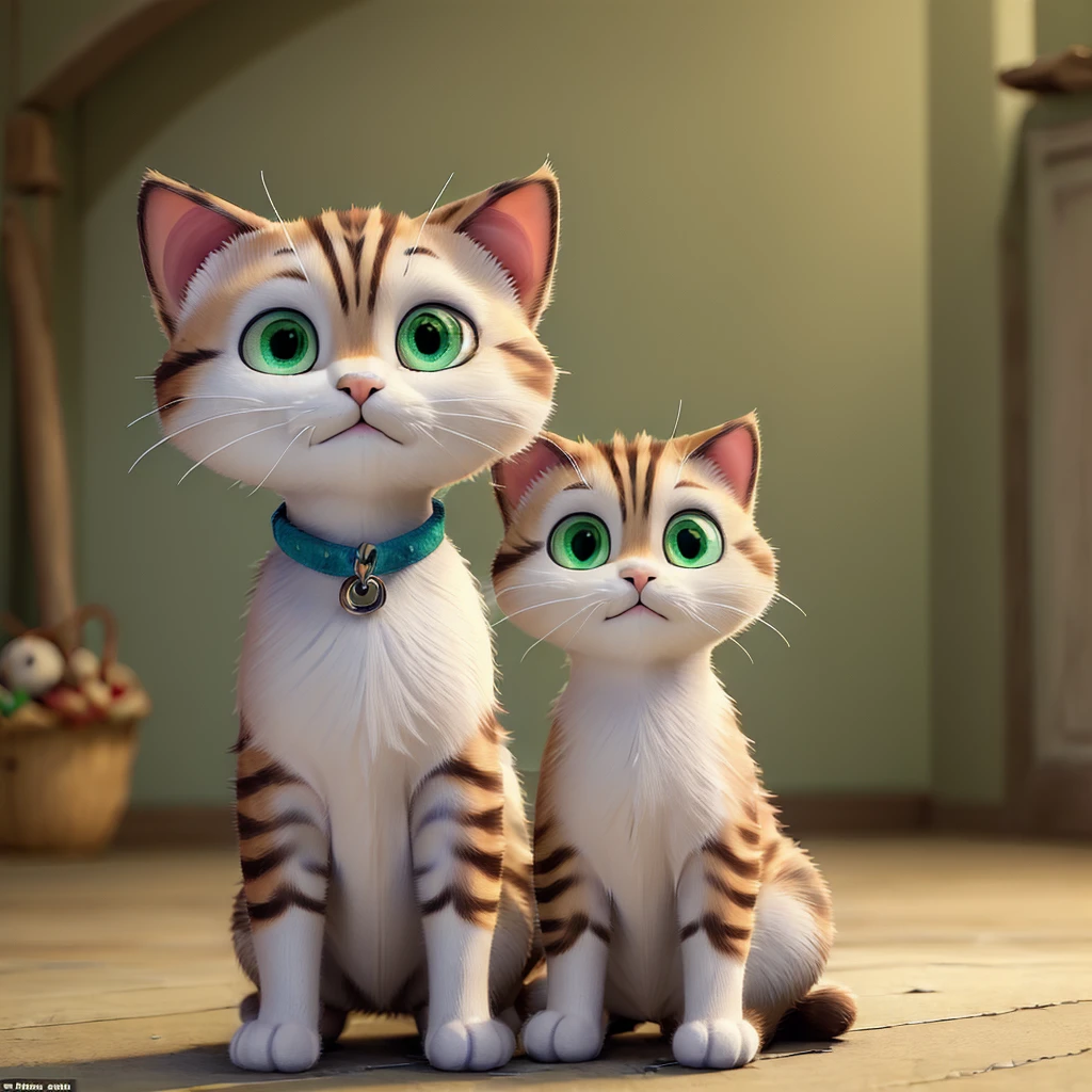 (((masterpiece))),(((Best quality))),((ultra detailed)),((1 cat)) From the cartoon, Grey wool, cute eyes, green eyes, is sitting