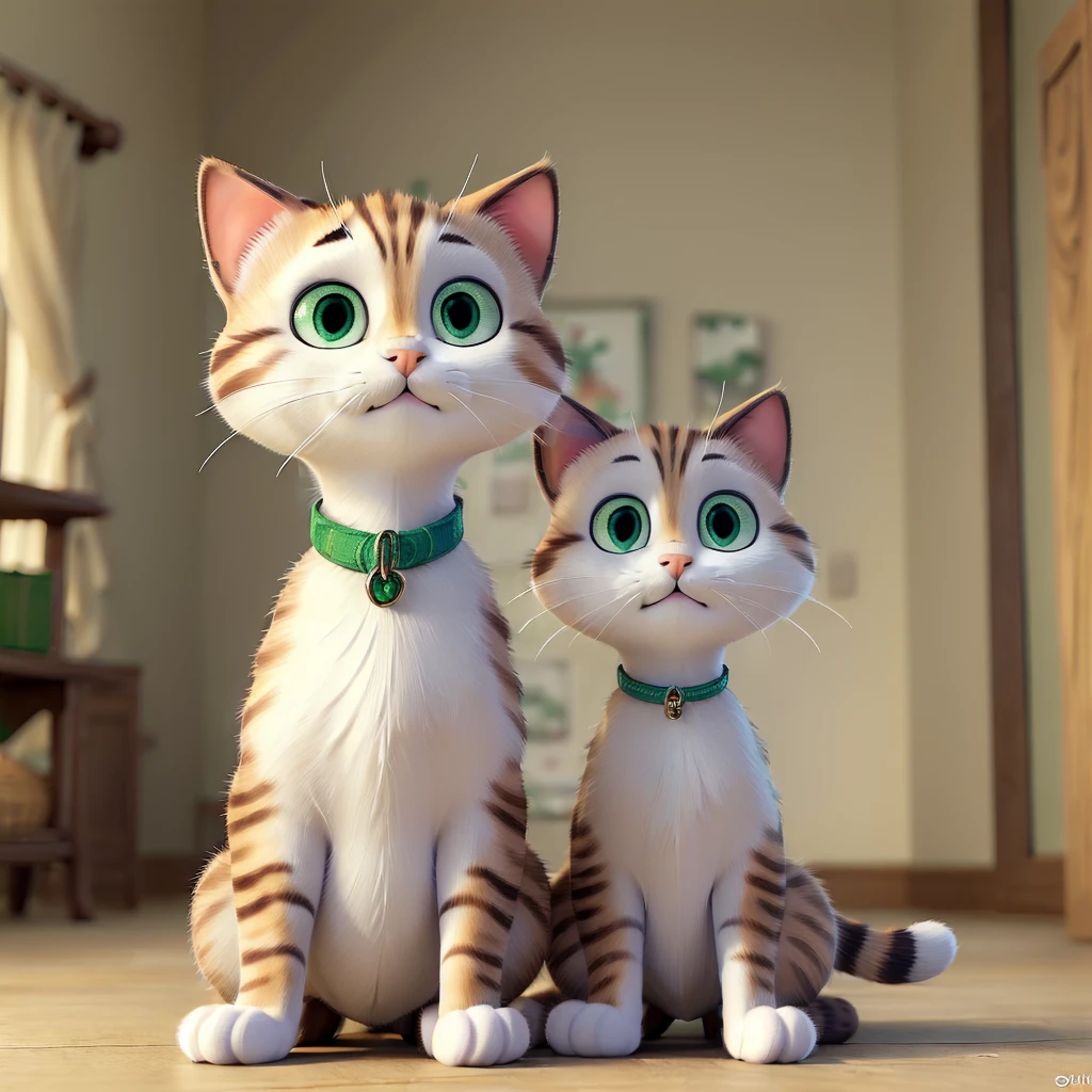 (((masterpiece))),(((Best quality))),((ultra detailed)),((1 cat)) From the cartoon, Grey wool, cute eyes, green eyes, is sitting