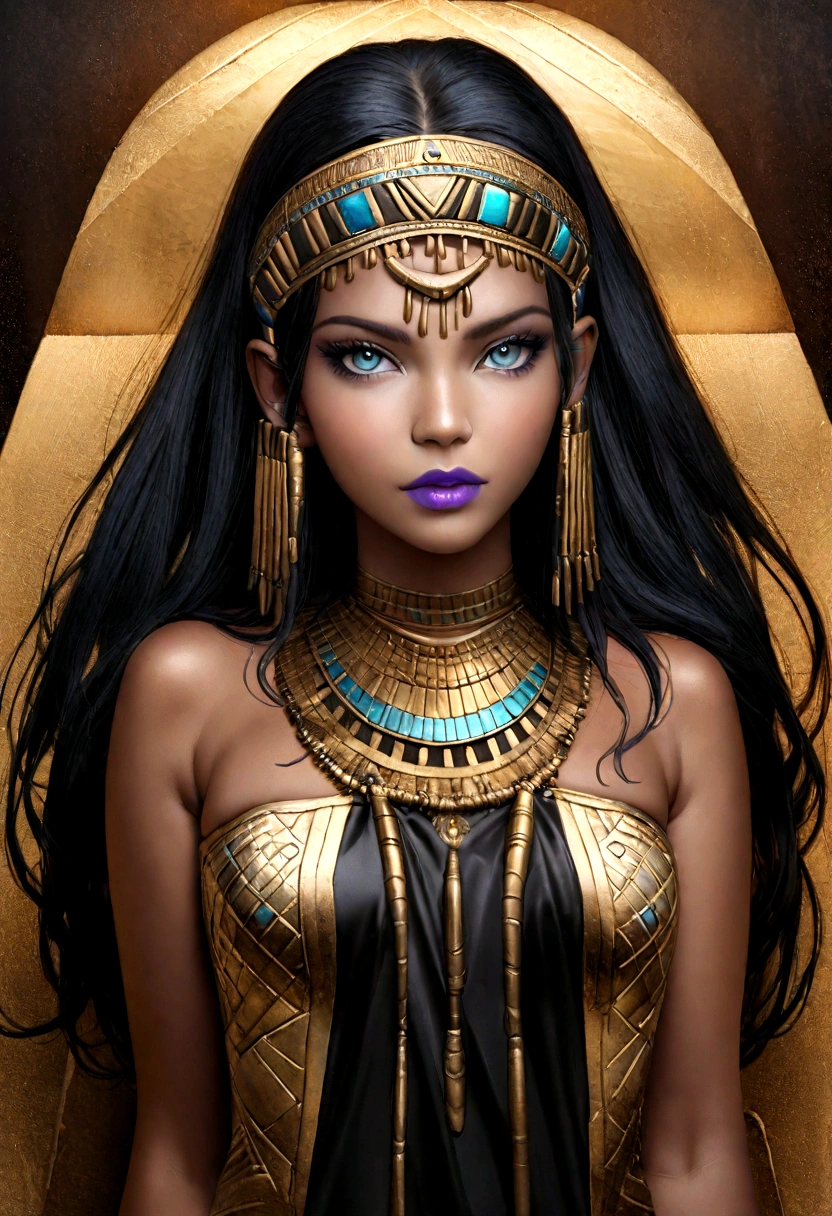 Hyper realistic photoshoot woman model vogue fashion magazine cover inspired by egyptian goddess modern days realistic skin hair face posing cleopatra Egyptian pyramids realistic person with goth fashion detailed clothing